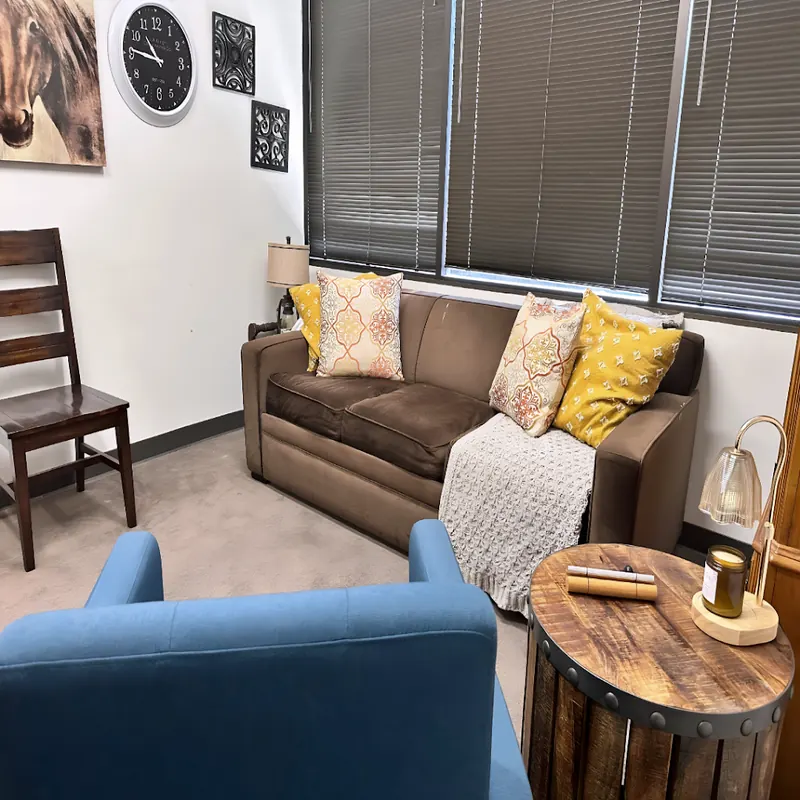 Sofa and armchairs in Katherine Barton's therapy office in Mission Viejo